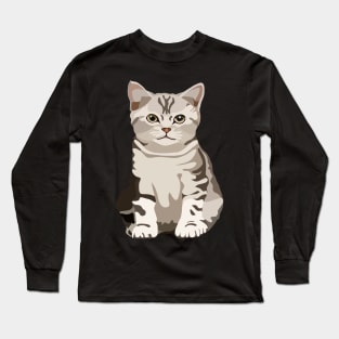 Striped Kitten - Hand-Drawn Long Sleeve T-Shirt